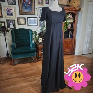 Vintage Y2K Stage Accents Black Maxi Dress Short Sleeve Empire Waist Formal Gown